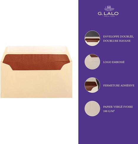 Lalo 46116L - عبوة مكونة من 25 ظرفًا ذاتي اللصق مبطن DL بورق فرنسي، عاجي in Saudi Arabia