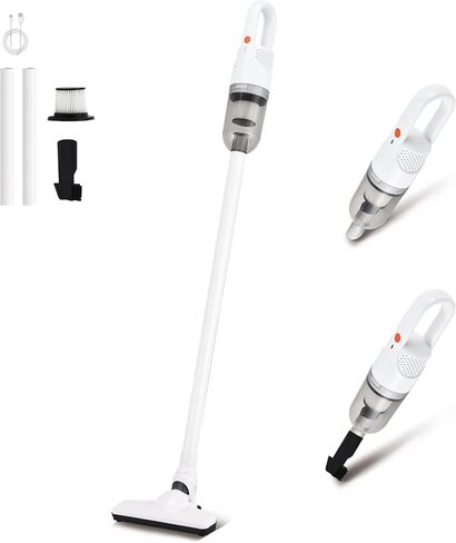 Cordless Vacuum Cleaner, 2-in-1 Lightweight Stick Vacuum w/100W Powerful Brushless Motor & Led Display, Portable Handheld Vacuum for Home Hard Floor Carpet Pet Hair (White 100W/ Plug) in Saudi Arabia