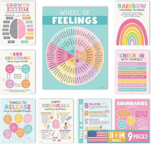 9 Greenery Mental Health Posters For Classroom Elementary - School Counselor Office Decor, Mental Health Decor For Office, Therapy Office Decor Mental Health, School Counseling Office Decor in Kuwait