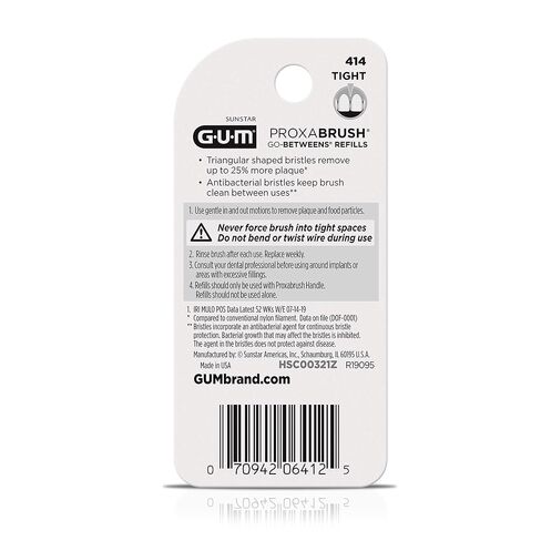 عبوات GUM Proxabrush Go-Betweens - مقبض دائم محكم ومتوافق - فرش بين الأسنان قابلة لإعادة الاستخدام للأسنان الضيقة - أعواد أسنان ذات شعيرات ناعمة، 8 قيراط (6 قطع) in Kuwait