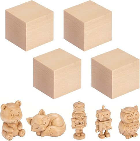 2 Pack Unfinished Basswood Carving Blocks Kit, 4 x 4 x 2 Inch Unfinished Bass Wood Whittling Soft Wood Carving Block Set for Kids Adults Wood Carving Beginner in Kuwait