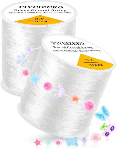 6 Rolls FIVEIZERO Elastic Bracelet String Cord, 0.4mm, 0.5mm, 0.6mm, 0.7mm, 0.8mm, 1mm Crystal Clear Stretchy Elastic Bead String for Bracelets, Jewelry Making and Clay Pony Seed Stone Beads Beading in Kuwait