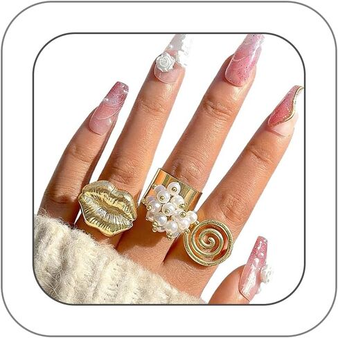 Vintage Gold Stackable Knuckle Ring Set for Women Teen Girls Boho Chunky Pearl Spiral Open Rings Joint Finger Stacking Nail Rings Jewelry Gift in Saudi Arabia