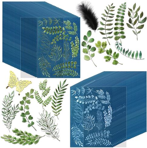80 Pcs Cyanotype Paper, High Sensitivity Sun Print Paper Cyanotype Kit with 2 Dedicated Clear Sleeves and 1 Pack Template, Sun Art Paper for Adults Kids DIY Arts and Crafts Project (5.8 x 4.1 Inch) in Kuwait