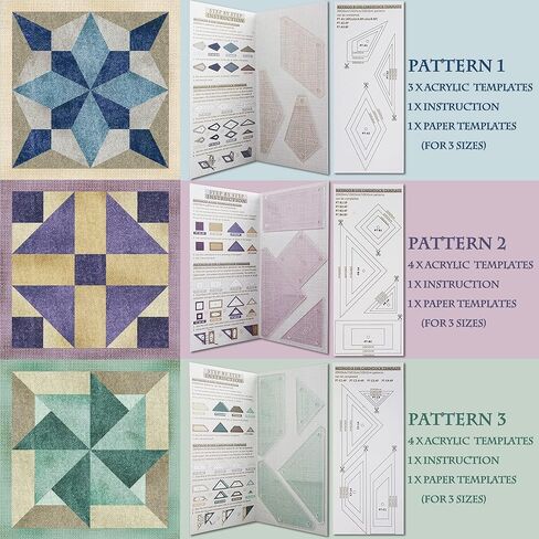 Halandar 11Pcs/3 Patterns Acrylic Template and Quilt Builder Card Paper Pieces Set Sewing Supplies Quilting Crafting Tools for Beginners DIY Patchwork Sewing Craft Clothing Craft Quilting Design in Saudi Arabia