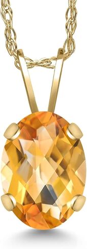 عقد بقلادة من الذهب الأصفر عيار 14 قيراط من Gem Stone King للنساء (1.60 قيراط، حجر ميلاد الأحجار الكريمة، بيضاوي 8 × 6 مم، مع سلسلة 18 بوصة) in Saudi Arabia