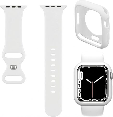 Soft Silicone Sport Band & Thin Bumper Case Compatible with iWatch Apple Watch 49/45/41/44/40/42/38mm Series Ultra2/Ultra/9/8/7/SE/6/5/4/3/2/1 in Kuwait