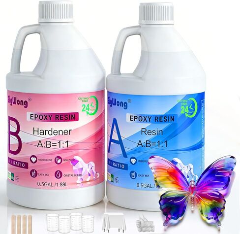 Epoxy Resin Clear Crystal Coating Kit 40oz - 2 Part Casting Resin for Art, Craft, Jewelry Making, River Tables, Bonus Gloves, Measuring Cup, Wooden Sticks, Dropper, Gold Foil Flakes and Tweezers in Saudi Arabia