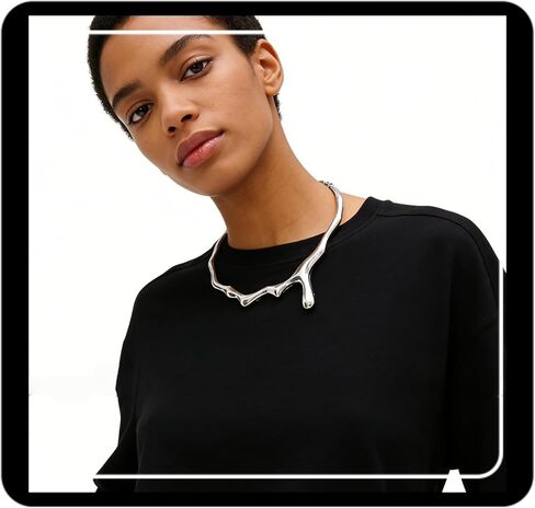 Doubnine Modern Wavy Choker Necklace, Silver/Gold-Tone, Elegant Design Choker Style Contemporary Fashion Jewelry for Women in Saudi Arabia