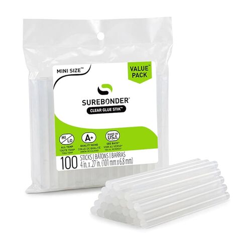 Surebonder DT-100، صنع في الولايات المتحدة الأمريكية، أعواد غراء صغيرة لجميع الأغراض - جميع درجات الحرارة - 5/16 بوصة عمق، 4 بوصات L أعواد غراء تذوب ساخن - 100/ حزمة وGM-160 مسدس غراء صغير بدرجة حرارة عالية، 10 وات، أخضر/أسود in Kuwait