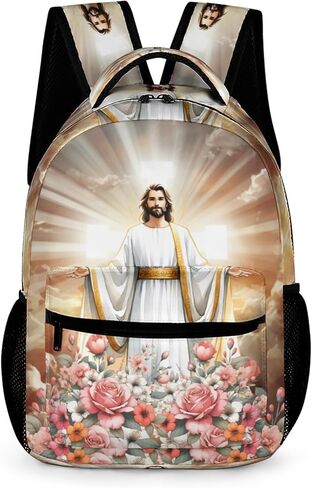 Jesus Catholic Backpack with Lunch Box & Pencil Case, 16 Inch Divine Mercy Themed Bookbag, Adjustable Lightweight Large Capacity, Colorful Religious Christiane Backpack Set with Lunch Bag in Saudi Arabia