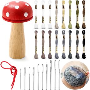 Jexine Darning Egg for Socks Wooden Darning Supplies Kit with Large Eye Needles Sewing Threads for Socks Clothes Adults Darner DIY Handicraft Home Sewing Care(Regular Color) in Kuwait