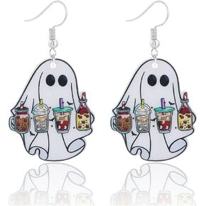 Halloween Ghost Earrings for Women Unique Funny Acrylic Ghost Print Pumpkin Dangle Earrings Handmade Lightweight Charm Spooky Candy Corn Witch Statement Earrings Halloween Cosplay Costume Party Jewelry Gift in Saudi Arabia
