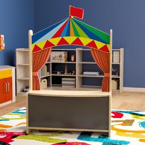 مسرح عرائس خشبي من Classroom Essentials مع ستائر قابلة للإزالة وسبورة مغناطيسية سفلية، طبيعي in Kuwait