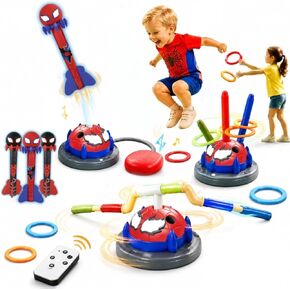 3 in 1 Spider Skip Rotating Musical Jump Bar, Ring Toss Game and Rocket Launcher for Kids Toys for Ages 3-5, Indoor & Outdoor Party Activities Favors with Remote Control, Gifts for Boys Girls Age 4-8 in Kuwait