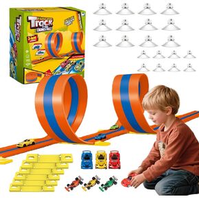 Flexible Race Track 3-Lane 15ft Race Car Track Compatible with Diecast 1/64 Scale Cars, Flexible Car Track Race Ramp Toy with Strong Suction Cups in Kuwait