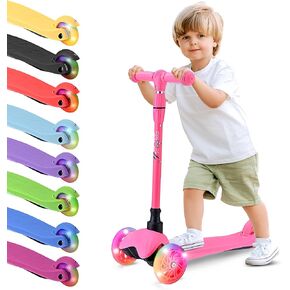 سكوتر Hurtle Mini Kickboard 3 عجلات للأطفال من عمر 2 إلى 5 سنوات - سكوتر صغير الحجم سهل التوجيه مع عجلات LED مضيئة، ارتفاع قابل للتعديل وفرامل قدم خلفية للأولاد والبنات، مضاد للانزلاق، داخلي/خارجي in Kuwait