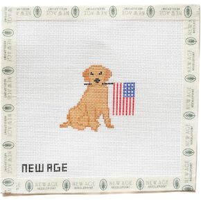 KITTED Patriotic Golden Retriever Needlepoint Canvas: Hand-Painted American Flag Dog in Kuwait