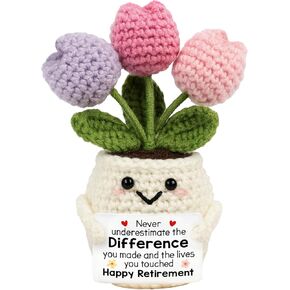 Retirement Gifts for Women - Retirement, Farewell, Going Away, Coworker Leaving, Goodbye Gifts for Coworkers - Handmade Knitted Inspirational Positive Tulip Retired Doll Crochet in Saudi Arabia