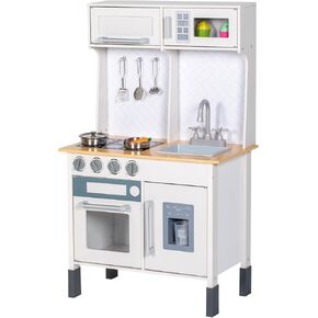 BRINJOY Kids Kitchen Playset، مطبخ خشبي للعب التظاهري للأطفال مع صنبور، حوض، موقد، فرن، أواني الطبخ، خزائن التخزين، لعبة لعب دور الأطفال الصغار، مجموعة المطبخ هدية للفتيات والأولاد 3+ (أبيض) in Kuwait