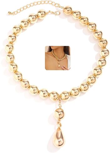 GIGB PBDK Chunky Gold Plated Statement Necklace for Women,Minimalist Silver Big Beaded Choker Necklaces Thick Geometric Collar Necklace,Trendy Party Accessories Gifts in Saudi Arabia