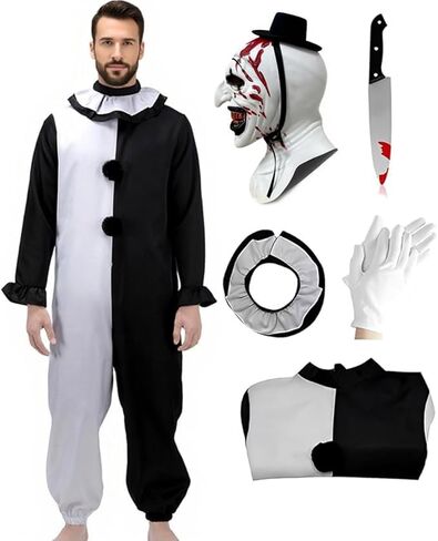Adults Clown The Killer Costume with Scary Bloody Mask Fake Horror Props Gloves Halloween Cosplay Costume Outfit in Saudi Arabia