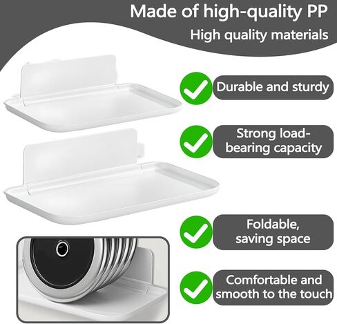 2 Pack White Plastic Folding Wall Shelf, 6.8" x 4.3" & 11" x 6.3" Foldable Adhesive Shelves, Small Fold-Down Wall Storage Tray for Bathroom Toilet Kitchen Phone Towel (2) in Saudi Arabia