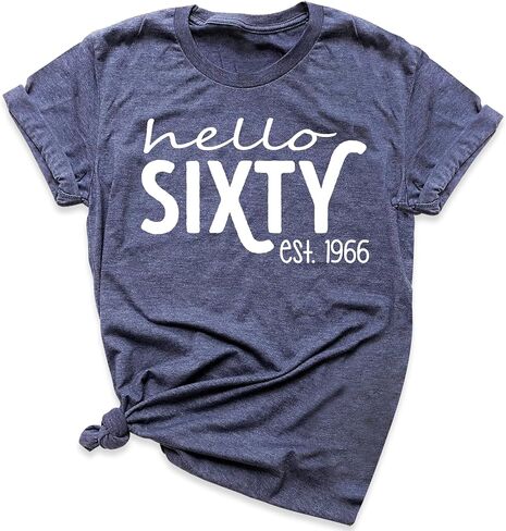 قميص Hello Sixty، قميص عتيق عام 1964، تي شيرت نسائي لعيد الميلاد الستين، تي شيرت برسومات عيد الميلاد، ملابس مضحكة لحفلات أعياد الميلاد، ملابس عيد ميلاد، تي شيرت هدية عيد الميلاد الستين (للجنسين L، كحلي منقط) in Saudi Arabia