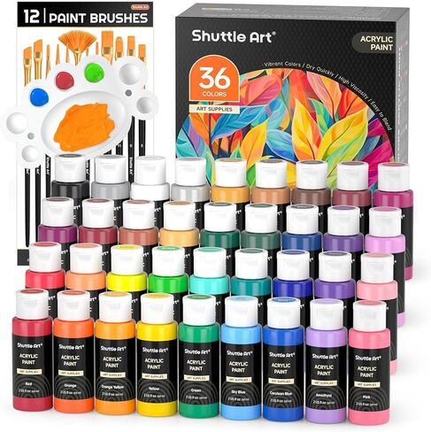 Shuttle Art Acrylic Paint Set, 36 Colors Acrylic Paint with Brushes & Palette, 2oz Bottles, Rich Pigments Non-toxic Paint for Artists Kids & Adults, Art Supplies for Canvas Rock Ceramic Wood Painting in Saudi Arabia