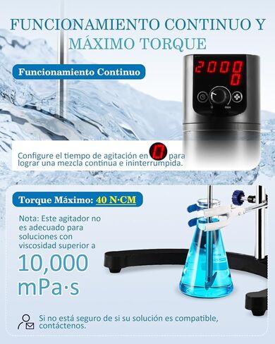 محرك كهربائي علوي Max.40L LCD خلاط مختبر رقمي 10000mPa.s الوقت والسرعة قابل للتعديل قضيب التحريك متضمن 100-2000RPM 120W in Kuwait