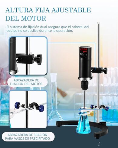 محرك كهربائي علوي Max.40L LCD خلاط مختبر رقمي 10000mPa.s الوقت والسرعة قابل للتعديل قضيب التحريك متضمن 100-2000RPM 120W in Kuwait