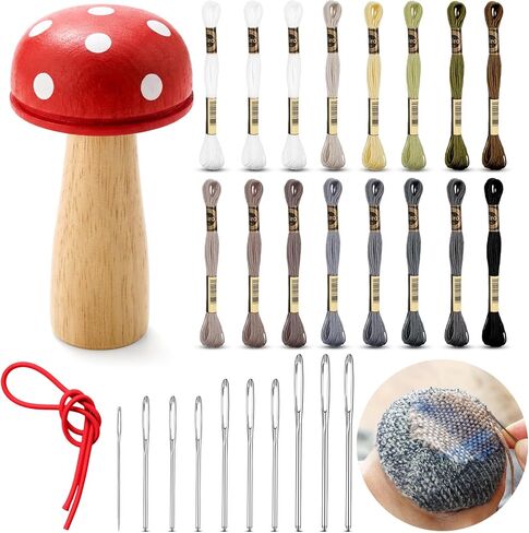 Jexine Darning Egg for Socks Wooden Darning Supplies Kit with Large Eye Needles Sewing Threads for Socks Clothes Adults Darner DIY Handicraft Home Sewing Care(Regular Color) in Kuwait