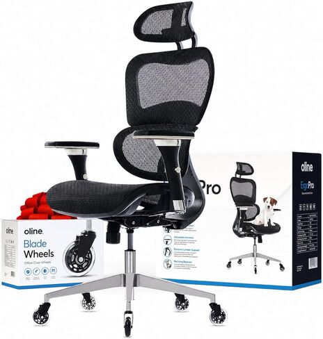 Oline ErgoPro Ergonomic Office Chair, Rolling Desk Chair with 4D Adjustable Armrest, 3D Lumbar Support, Blade Wheels, Mesh Computer Gaming Executive Swivel Chairs Chair (Black) in Saudi Arabia