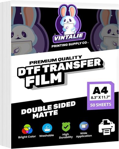 Vintalie Premium DTF Transfer Film – A4 (8.5" x 11")50 Sheets Double Sided Matte DTF film for sublimation, Heat Transfer Paper for light and dark fabrics,Direct to Film printing for Inkjet printers in Saudi Arabia