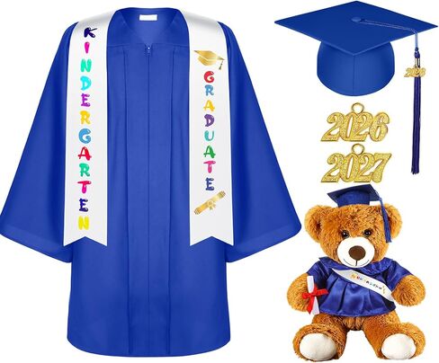 7 Pcs Unisex Matte 2024 Kindergarten Preschool Graduation Gown and Cap with Tassel Sash Plush Stuffed Bear Sets in Saudi Arabia