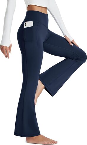 MAGCOMSEN Women's Flare Yoga Leggings High Waisted Bootcut Pants with Pockets Tummy Control Work Dress Bell Bottom Pants in Saudi Arabia