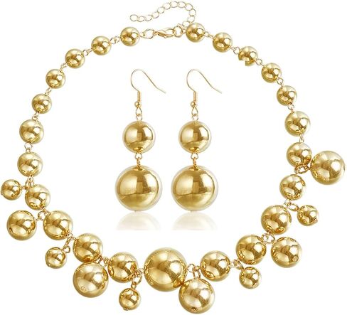 PINK TOWN Gold Necklace & Earring Set for Women - Exaggerated Big Beading Choker & Dainty Big Gold Dangle Drop Earrings in Saudi Arabia