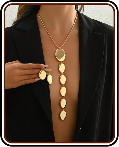 Statement Necklace Earrings Set, 2pcs Geometric Asymmetrical Smooth Texture Plastic Graduated Size Extra Long Pendant Llightweight Necklace & Earrings Jewelry Gifts in Saudi Arabia