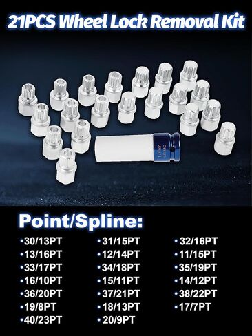 21pcs Anti-Theft Wheel Lock Removal Kit, Compatible for BMW & Mini Series,BMW,with 1/2 inch (12.7mm) Socket Adapter Blue，BMW Automotive Screw Remover Key Socket Tool Set in Saudi Arabia