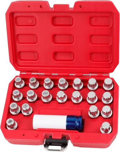 21pcs Anti-Theft Wheel Lock Removal Kit, Compatible for BMW & Mini Series,BMW,with 1/2 inch (12.7mm) Socket Adapter Blue，BMW Automotive Screw Remover Key Socket Tool Set in Saudi Arabia