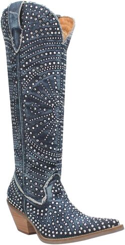 Dingo Womens Honkytonk Honey Rhinestone Snip Toe Casual Boots Knee High Mid Heel 2-3" - White in Saudi Arabia