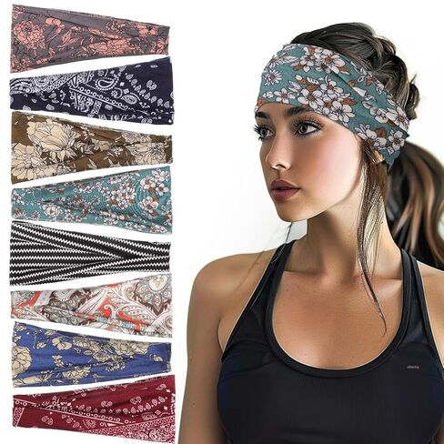 Headbands for Women, 8 Pack Boho Style Headbands Non Slip Fashion Wide Headband Hair Wrap for Daily Use Sport Yoga Running in Saudi Arabia