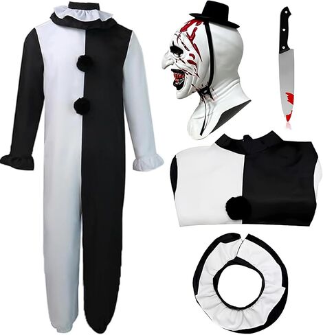 Adult Killer Clown Costume Mask Black and White Scary Outfits Jumpsuit Mask for Men Women in Saudi Arabia