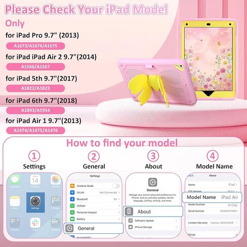 حافظة لجهاز iPad 9th 8th 7th Generation iPad 10.2 حافظة للأطفال البنات مع واقي شاشة على شكل فراشة ومسند للكتف وحزام للأقلام وسلسلة مفاتيح وغطاء تابلت واقٍ متين شديد التحمل in Saudi Arabia