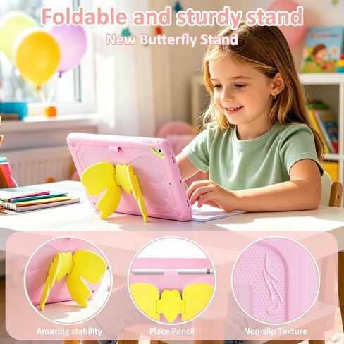 حافظة لجهاز iPad 9th 8th 7th Generation iPad 10.2 حافظة للأطفال البنات مع واقي شاشة على شكل فراشة ومسند للكتف وحزام للأقلام وسلسلة مفاتيح وغطاء تابلت واقٍ متين شديد التحمل in Saudi Arabia