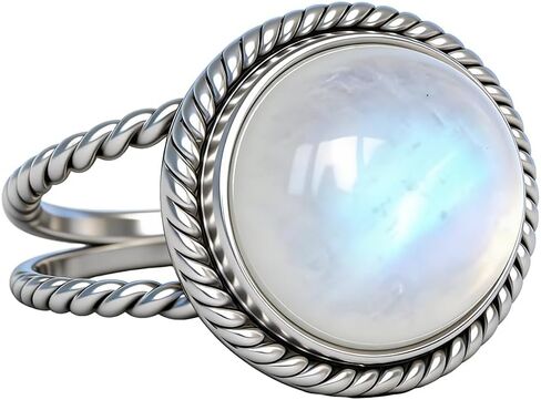 9MM خمر جولة Moonstone 925 الفضة الاسترليني خاتم للنساء بيان الفرقة الاصبع الحد الأدنى خمر اليدوية الطراز الفيكتوري سوليتير عارضة وعد الدائري (10 #) in Saudi Arabia