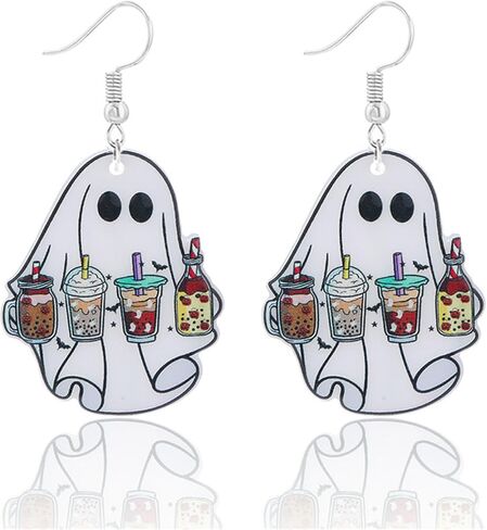 Halloween Ghost Earrings for Women Unique Funny Acrylic Ghost Print Pumpkin Dangle Earrings Handmade Lightweight Charm Spooky Candy Corn Witch Statement Earrings Halloween Cosplay Costume Party Jewelry Gift in Saudi Arabia