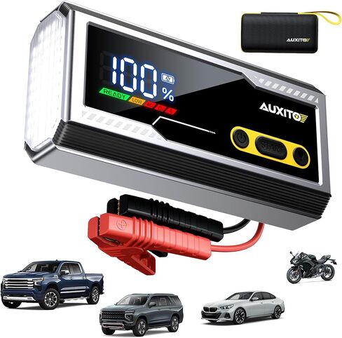 AUXITO 6000A Jump Starter، بطارية سيارة 12 فولت، محرك ديزل 12 لتر مع شاشة LED، صندوق قفز محمول مع 3 أوضاع مصباح يدوي وكابل قافز، حقيبة تخزين in Saudi Arabia