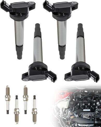 Set of 4 Ignition Coils & Spark Plugs UF596 Compatible with Toyota Corolla Prius Lexus CT200h Scion xD 1.8L L4 2008-2015 - Replaces 9091902258 C1714 in Saudi Arabia