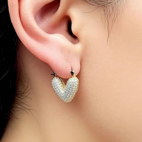 MIKAMU 14K الذهب الحب القلب هوب أقراط للنساء تشيكوسلوفاكيا زركون لذيذ مطلية بالذهب حلق على شكل قلب للنساء in Kuwait